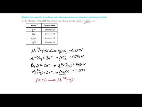 Aleks Ranking the strength of oxidizing and reducing agents using standard reduction potentials