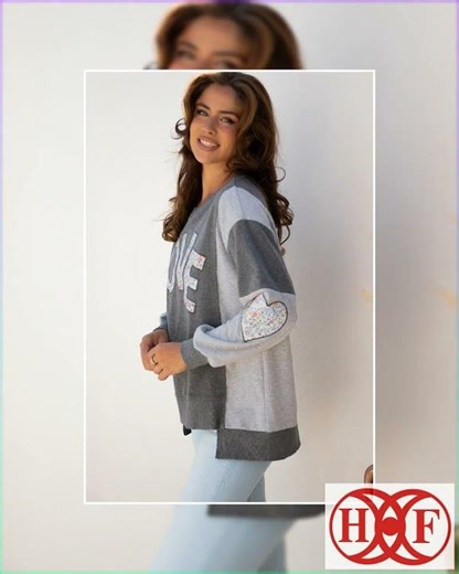 Dark Grey LOVE Graphic Exposed Seam Patchwork Uneven Hem Chic Sweatshirt