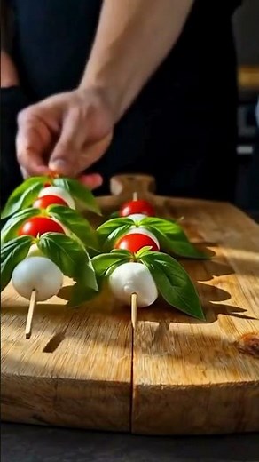 The Prettiest 5-Minute Appetizer! 🍅✨ (Caprese Skewers)
