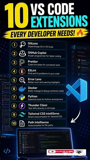 10 VS Code Extensions You Need in 2026 🚀 #VSCode #Coding #Programming