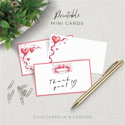 Red Heart Valentine Card, Romantic Tags, Mini Note Cards, Printable Gift Tag, Small Note Cards, Digital Download - Etsy