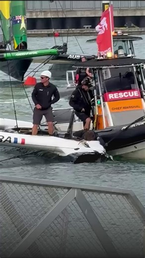 Two SailGP sailors were injured after a collision between New Zealand’s Black Foils and the French team on the first day of racing in Auckland on Saturday. The crash occurred early in the third race of the day, with the Black Foils losing control of their F50 foiling catamaran at high speed and falling into the path of the French. While French driver Quentin Delapierre appeared to do what he could to evade the rival boat, there was little time to prevent the two coming together as the French ves