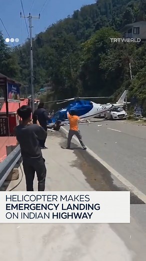 540K views · 3.3K reactions | A helicopter bound for Kedarnath was forced to make an emergency landing on a highway in Uttarakhand, India, on June 7, due to technical issues. The Kestrel Aviation aircraft was carrying five passengers, all of whom were unharmed, while the pilot sustained minor injuries, according to local media. | TRT World | Facebook