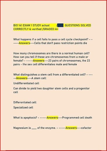 Bio 141 Exam 1 Study Actual Questions Solved Correctly Verif video