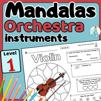 MANDALA worksheets for music listening - ORCHESTRA instruments Level 1