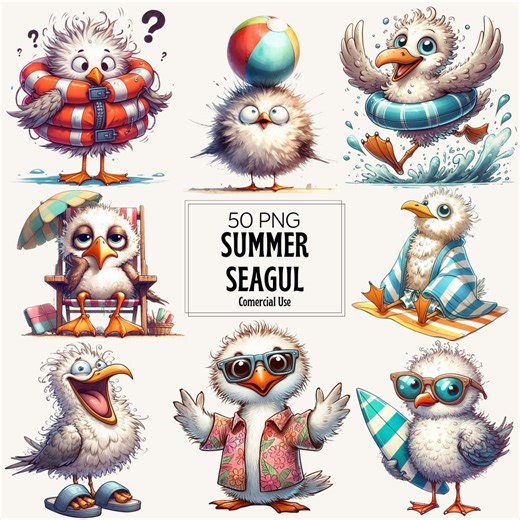 Funny Seagull Clipart PNG – 50 Quirky Watercolor Beach Birds Bundle (digital Download) (commercial Use) - Etsy