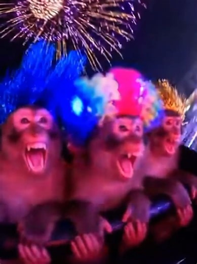 Light wig monkeys screaming on New Year's Ride 🐒😂🎢 #monkey #screaming #rollercoaster #sora #newyear