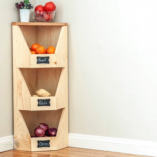 4K views · 28 reactions | Build a DIY corner vegetable storage bin perfect for root vegetables or fruits or really any organization!LINK in the comments⤵ | The DIY Life with Anika | Facebook