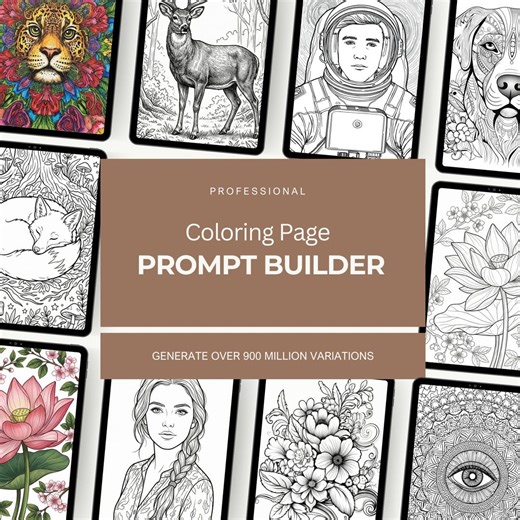 Coloring Page Prompt Generator, Adult Coloring Book, Kids Coloring Pages, Animal Coloring Book, Prompt Builder, Ai Prompts,midjourney Prompt - Etsy