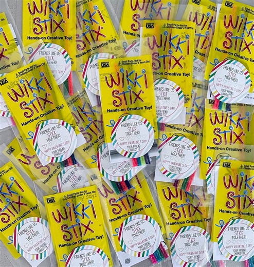 Valentine's Day Favor | Wikki Stix Valentine | Wiki Sticks Valentine | Friends Like Us STICK Together | Valentine Class Gift | Mailed to You - Etsy