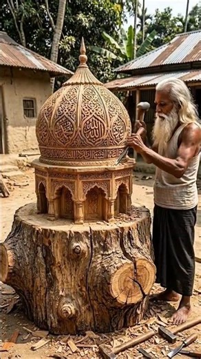 Wooden Mosque Dome Art 🕌 Detailed Carved Islamic Sculpture#mosqueart #mosque #woodcarving #wood #ai