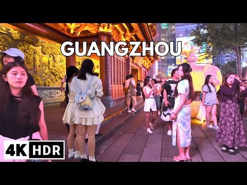 Guangzhou Night City Walk 🇨🇳 Thousands of People, Street Food & Futuristic Lights | 4K HDR