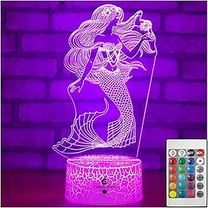 easuntec Mermaid Toys Night Light with Remote & Smart Touch 7 Colors + 16 Colors Changing Dimmable Mermaid Gifts 1 2 3 4 5 6 7 8 Year Old Girl Gifts (Mermaid 16WT)