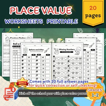 Back to School Place Value Worksheets for 1st & 2nd Grade No prep Tens and Ones