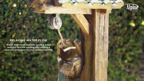 Alpine Corporation 50 in. Tall Outdoor Tiered Rustic Water Well Fountain with Cascading Waterfall, Brown TZL128