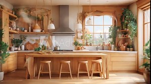 modern kitchen in a house. seamless looping virtual video animation background.