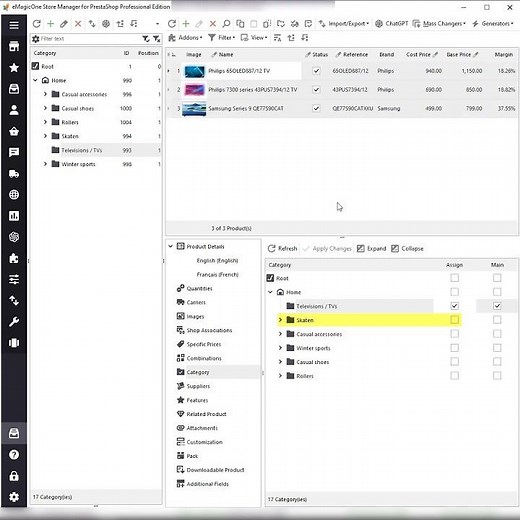 How to assign PrestaShop products to new categories using drag and drop feature of Store Manager app