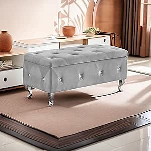 Velvet Storage Bench with Metal Legs - 38.19 inches, Perfect for End of Bed Seating and Storage in Bedroom, Living Room, and Entryway (Gray Velvet)