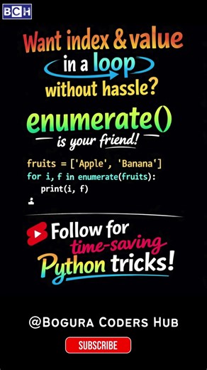 Python enumerate() 🔥 Get Index & Value in ONE Loop! | Want index & Value in a loop without hassle