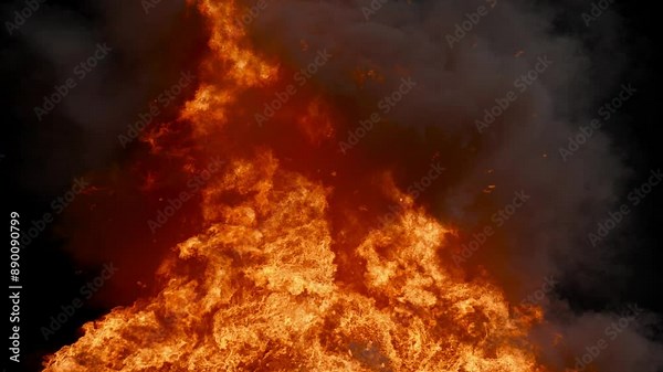 Intense Oil Fire Flame Explosion with Alpha Channel: Realistic and Dramatic Visual Effects, Perfect for Cinematic and Special Effects Projects, Featuring Fiery Explosion on Transparent Background.