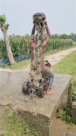 Who took the helmet from the small bike.