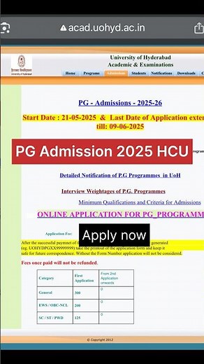 Big news🔥University of Hyderabad CUET PG 2025 Application form Out || Apply Now for HCU Admission