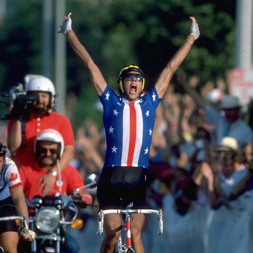 Alexi Grewal wins the 1984 Olympic Road Race ahead of Steve Bauer of Canada. The win represented the first time (and last) that an American man has won a medal in the on the road in the Olympics. Bauer's silver medal was also the first for a Canadian. | IDLProcycling