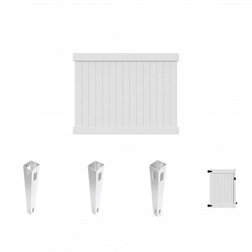 Veranda Linden 6 ft. H x 8 ft. W White Vinyl Privacy Fence Panel with 4 ft. Gate and Posts - The Home Depot