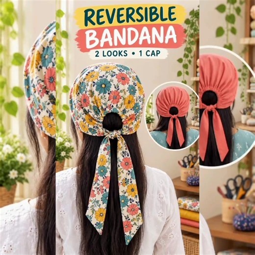 Reversible Bandana Hair Cap with Ties 🌸 | Diy sewing ideas