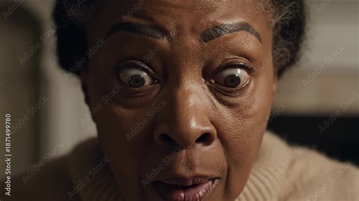 Surprised face 4K video. A minimalist close-up of a face showing surprise with wide eyes and raised eyebrows, emphasizing emotion and detail.