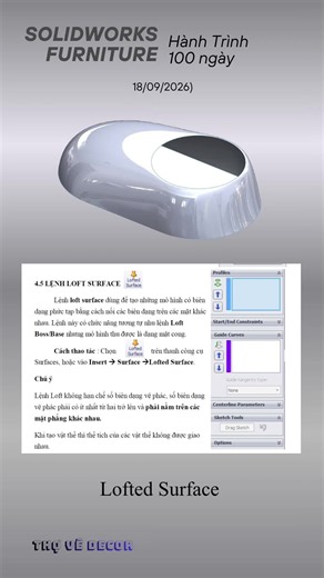 Day 89: Hướng dẫn cơ bản lệnh Loft Surface trong SolidWorks. #solidworks #autocad #ute #sketchup #hust