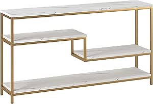 Henn&Hart 55" Wide Rectangular Console Table in Gold, for Home, Living Room, Bedroom, Entertainment Room, Office