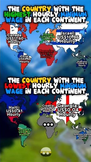 The country with the lowest hourly minimum wage on each continent #mapping #mapper #geography
