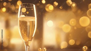 Closeup of a champagne flute slowly being filled with sparkling wine, showcasing the elegant and delicate pouring technique.