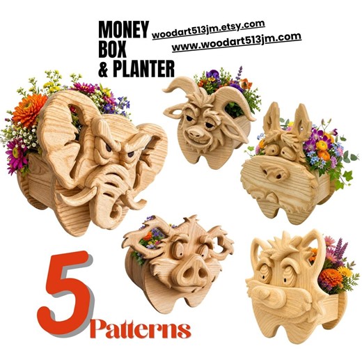 Animal Planter Box Scroll Saw Patterns: Diy Woodworking Plans (PDF, SVG, DXF) Set 16 - Etsy