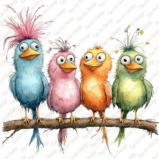 Cartoon Quirky Birds Clipart, Colorful Bird Art (digital Download) - Etsy Canada