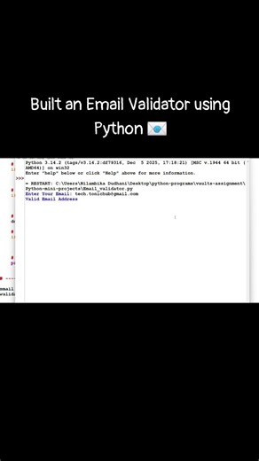🚀 Day 9/30 Python Projects Challenge / Email Validator using python #pythontutorial