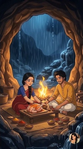 Trapped in a Flood… Then They Found a Cozy Cave 🌧️🔥 #Rainasmr