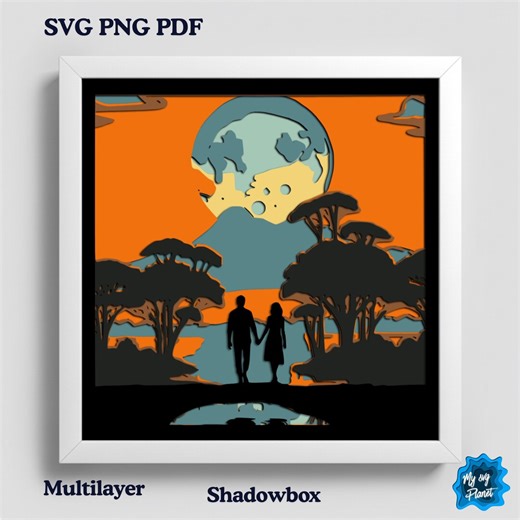 Valentine Day Shadow Box SVG, Romantic Couple Moon Silhouette, Love Nature Scene 3D Multilayer Paper Cut, Valentine Gift SVG - Etsy