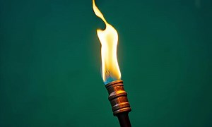 Download Lit torch flame against dark green background. for free