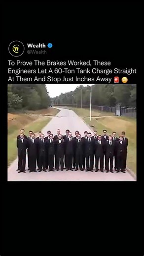Wealth | Engineering doesn’t get more extreme than this. These engineers trusted a 60-ton tank to stop just inches from their bodies. 🤯 The stunt... | Instagram