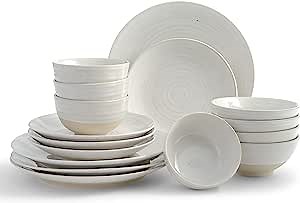Sango Siterra 16-Piece Stoneware Dinnerware Set – Service for 4, Plate & Bowl Set, White Glaze with Glossy Speckle Overlay, for Everyday Dining & Entertainment, Microwave & Dishwasher Safe