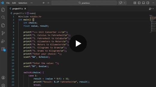 C Program for Unit Converter with Temperature, Length, and Weight Conversions | Thejas Poojary posted on the topic | LinkedIn