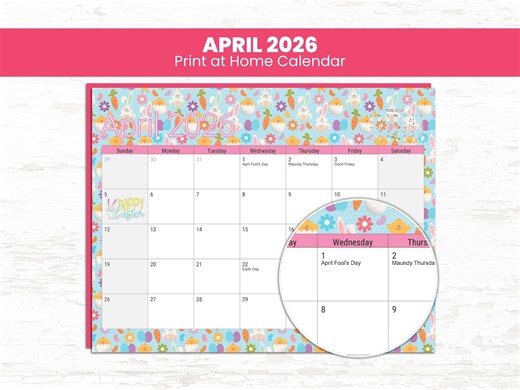 April 2026 Printable Calendar – Kids Classroom Homeschool PDF & JPG - Etsy Canada