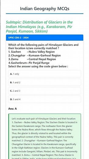 Distribution of Glaciers in the Indian Himalayas e.g., Karakoram, Pir Panjal, Kumaon, Sikkim