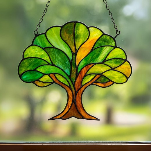 Tree Stained Glass Pattern, Stained Glass Tree Template, Tree Suncatcher Pattern, Tree Glass Art Pattern, DIY Stained Glass PDF - Etsy