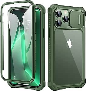 Ruky for iPhone 13 Pro Max Case with Camera Cover, Built-in Screen Protector, Full Body Phone Cover for iPhone 13 & 12 Pro Max 6.7", Green