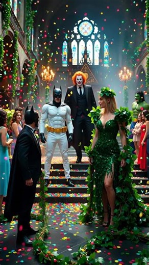 Batman leaps into action, ready to confront the advancing villains