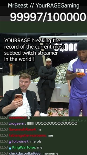 @YourRAGE breaking the current record of the most subbed twitch streamer in the world! Big W to @MrBeast 💜 this was the most epic stream I ever saw! #mrbeast #yourrage #twitch #record #viral