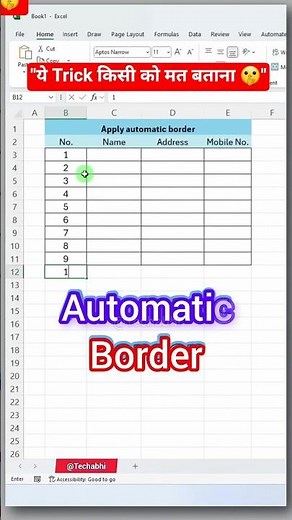 "🔥 Excel Trick: Apply Automatic Border ✨ | Easy Way ⌨️ | #ExcelTips #Shorts 📊"